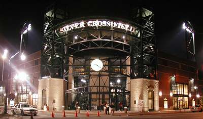 Photo of Silver Cross field entrance at night