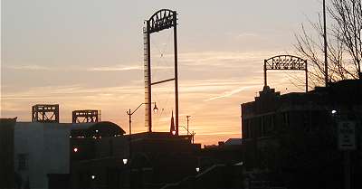Photo of sunset over ballpark