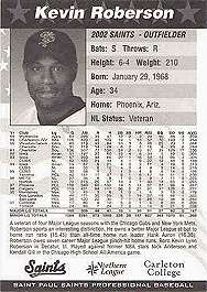 St. Paul Saints back of card